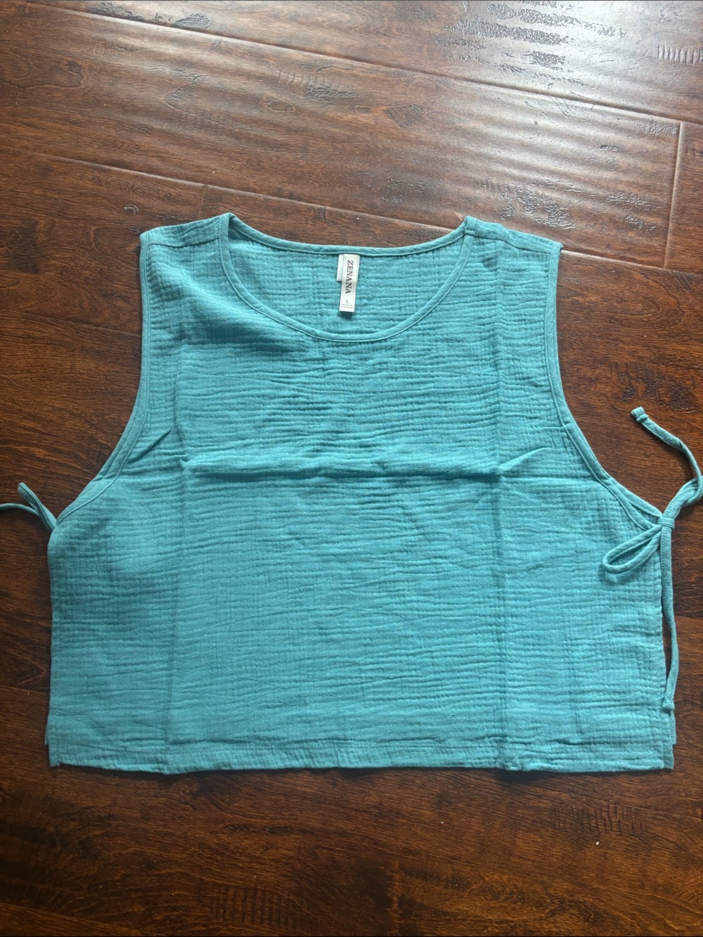 Zenana Teal Side-Tie Cropped Tank
